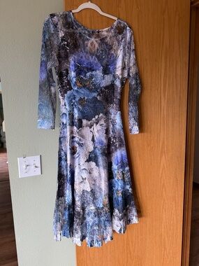 Komarov Blue Floral Long-Sleeve A-Line Dress
